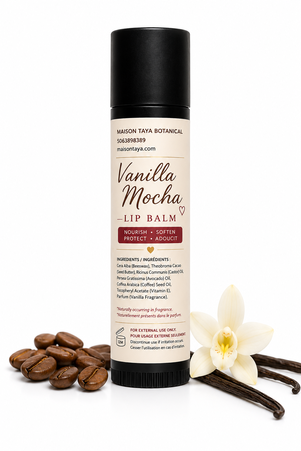 Vanilla Mocha Lip Balm | Cocoa & Coffee Butter | Botanical Moisturizer | 5 ml