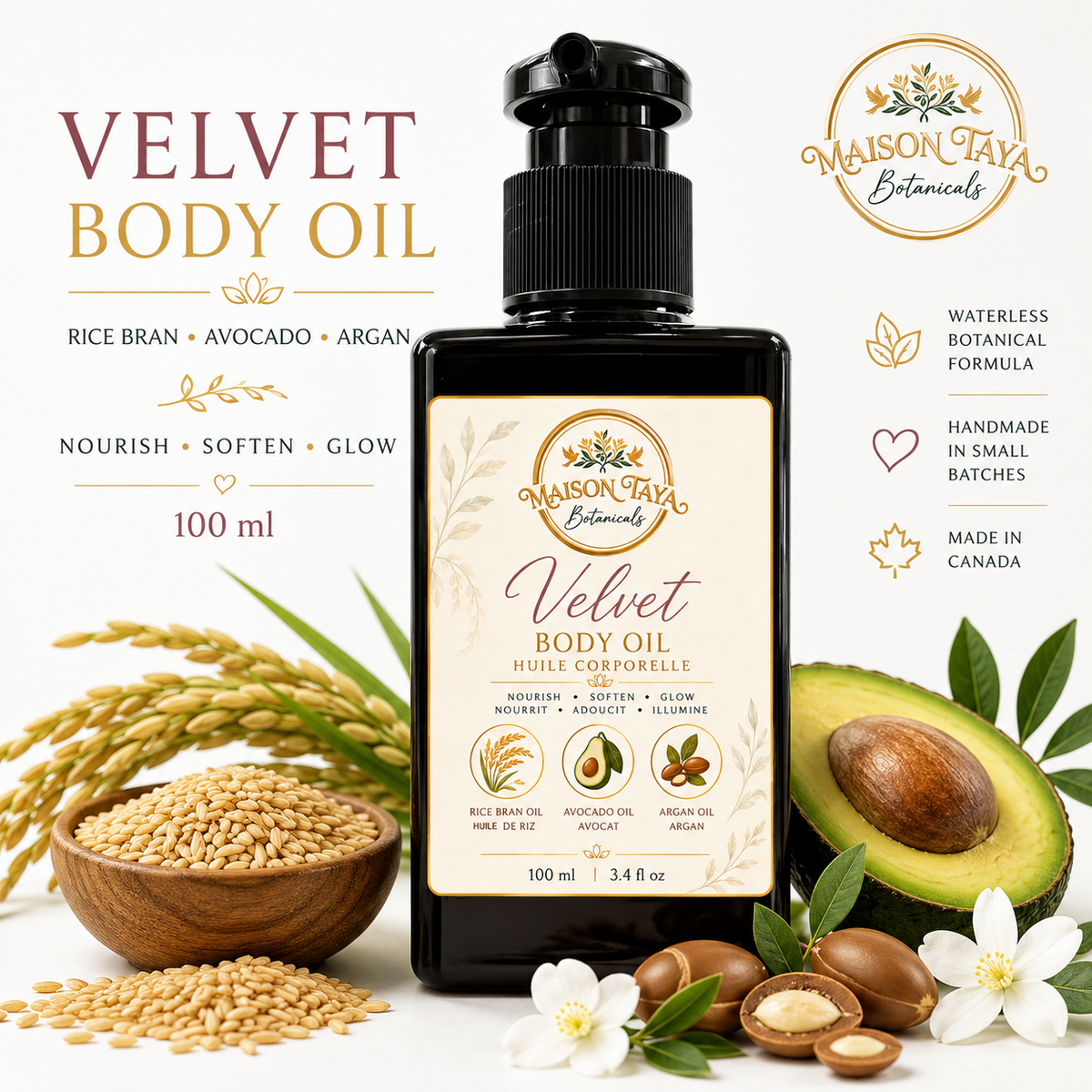 Velvet Body Oil with Avocado & Argan | Nourishing Botanical Oil | Vanilla Jasmine - 100ml