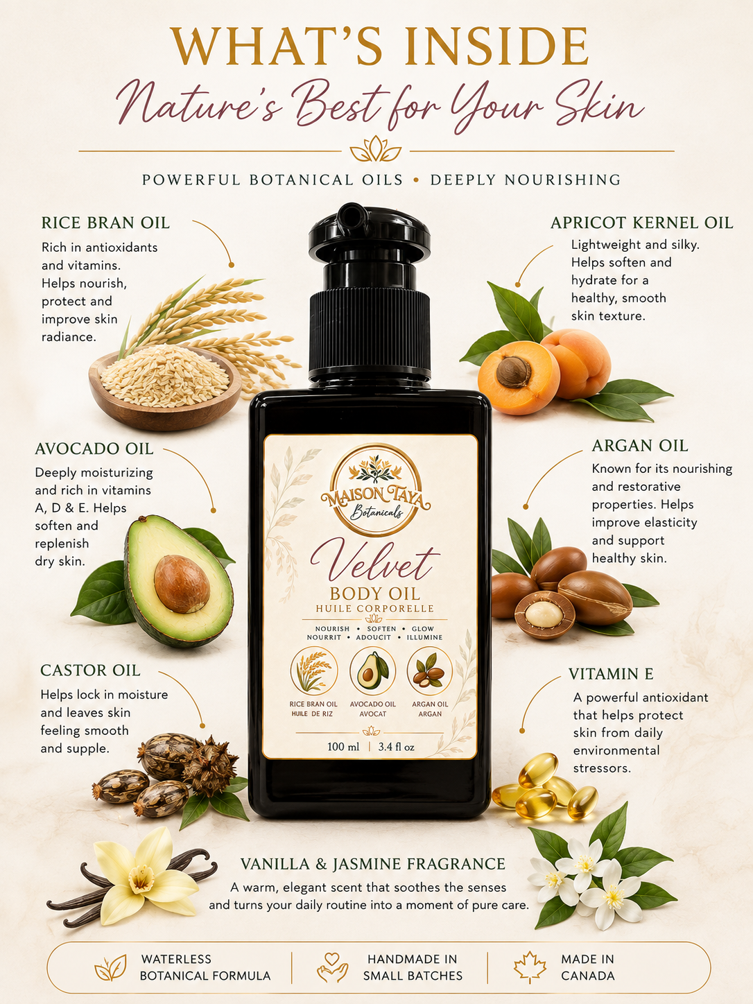 Velvet Body Oil with Avocado & Argan | Nourishing Botanical Oil | Vanilla Jasmine - 100ml