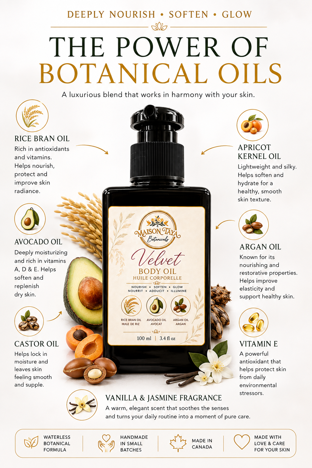 Velvet Body Oil with Avocado & Argan | Nourishing Botanical Oil | Vanilla Jasmine - 100ml